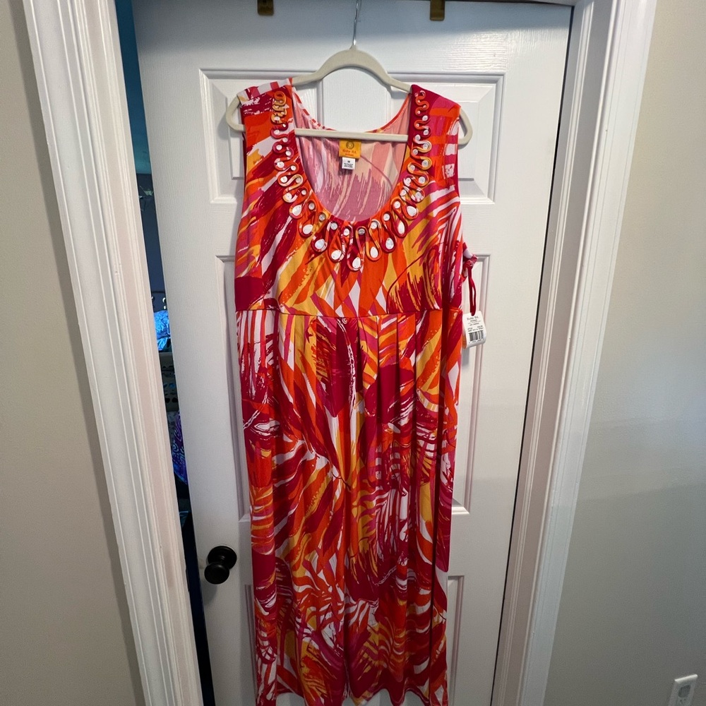 Ruby Rd. Vibrant Red and Orange Midi Dress